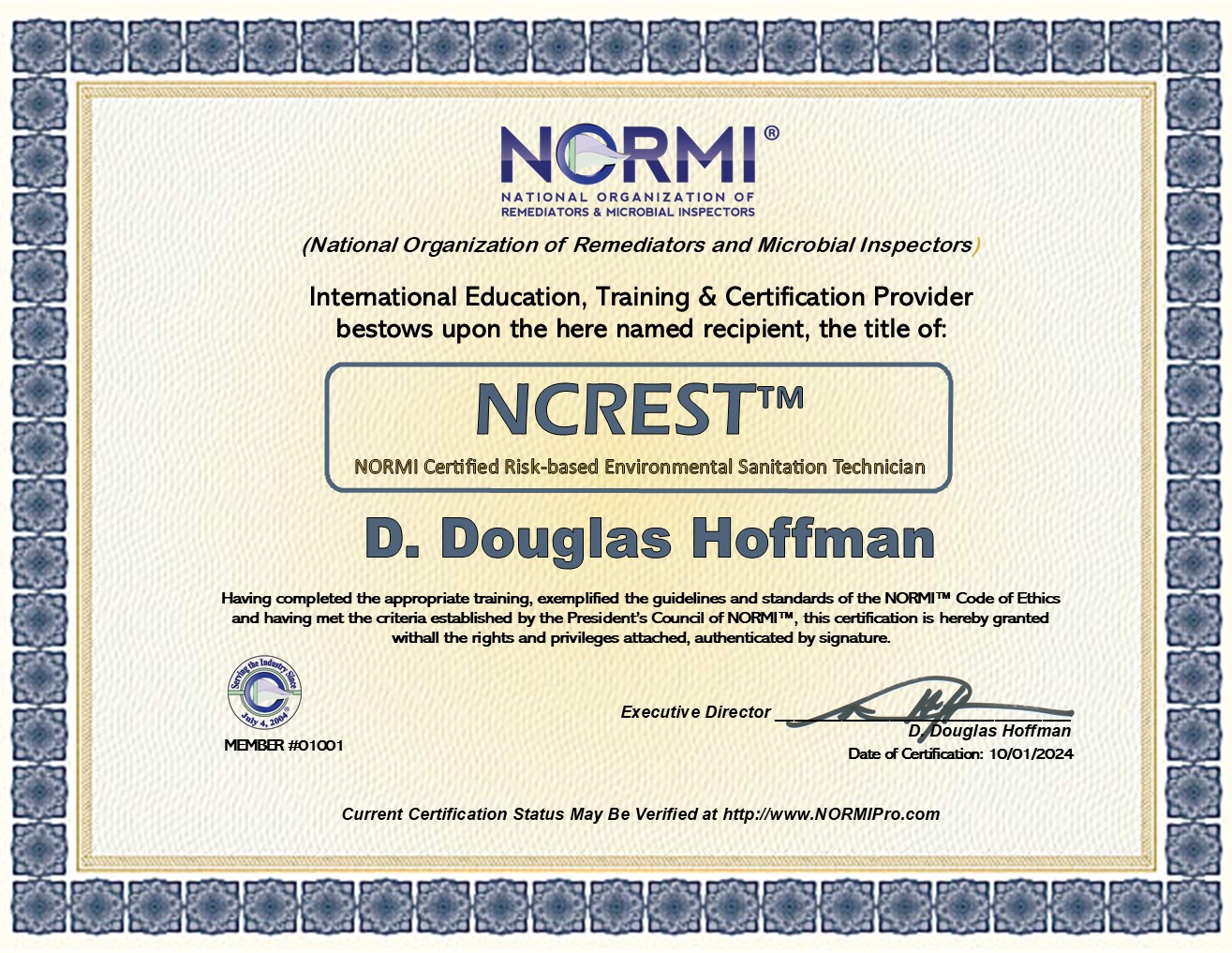 NCREST™ NORMI™ Certified Risk-Based Environmental Sanitation Technician ...